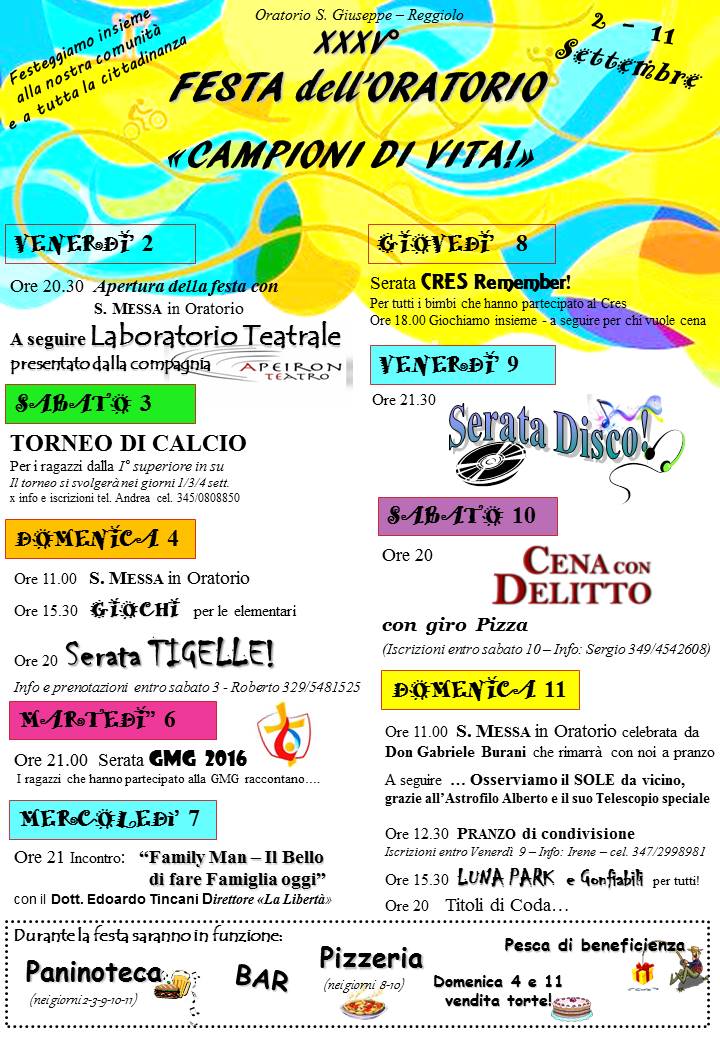 Programma Festa dell'oratorio